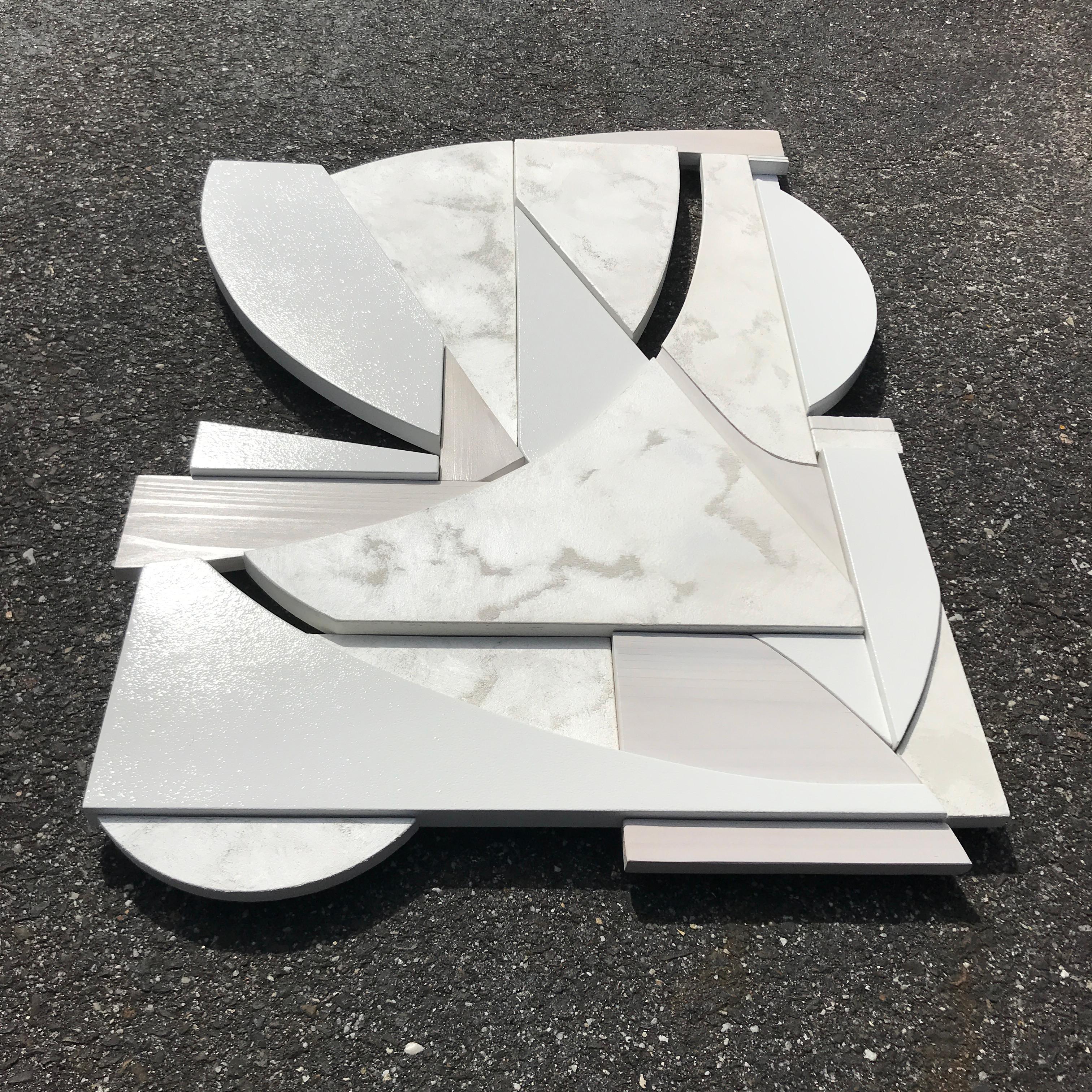 Blanco (modern art deco abstract wall sculpture geometric white monochrome cubic 1