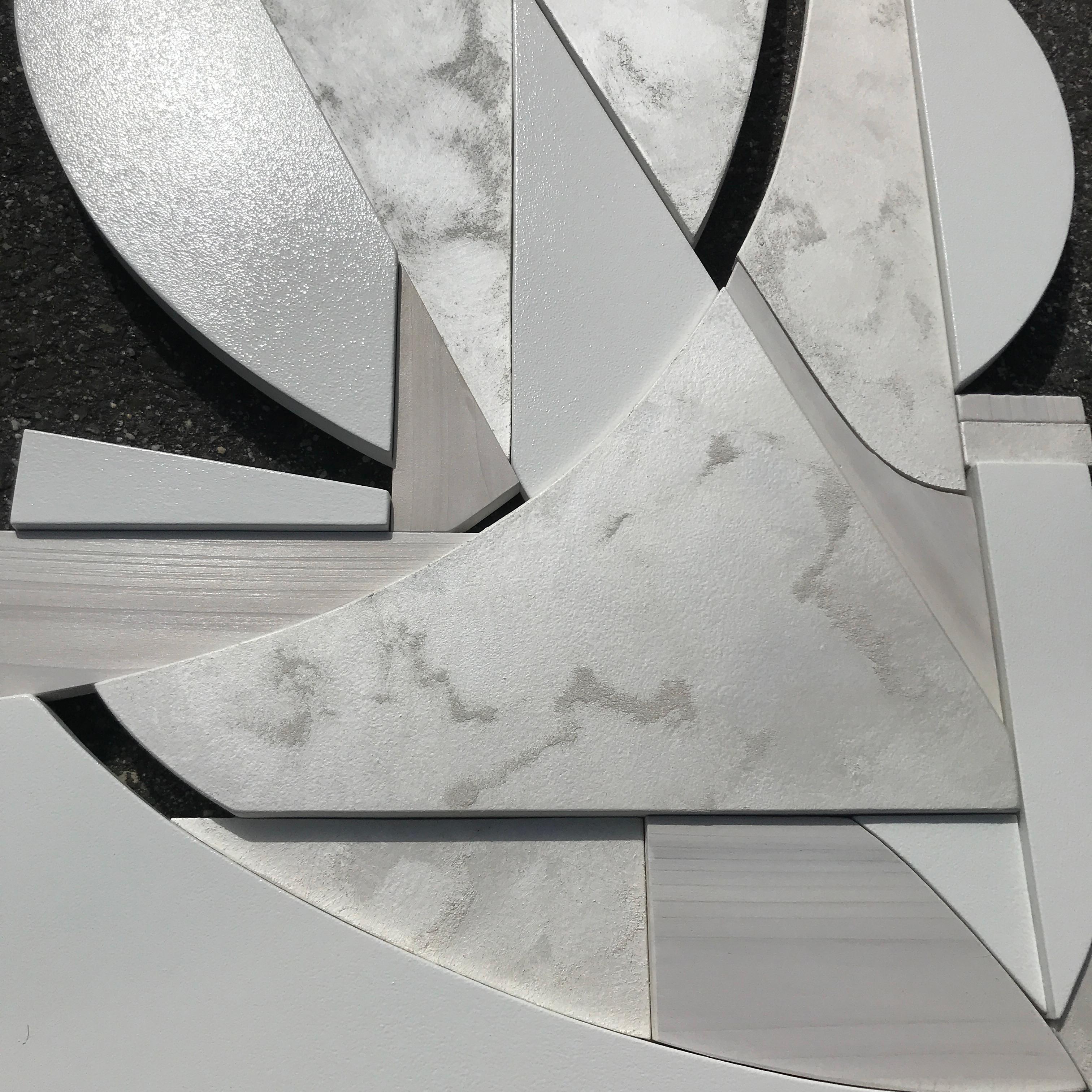 Blanco (modern art deco abstract wall sculpture geometric white monochrome cubic 2