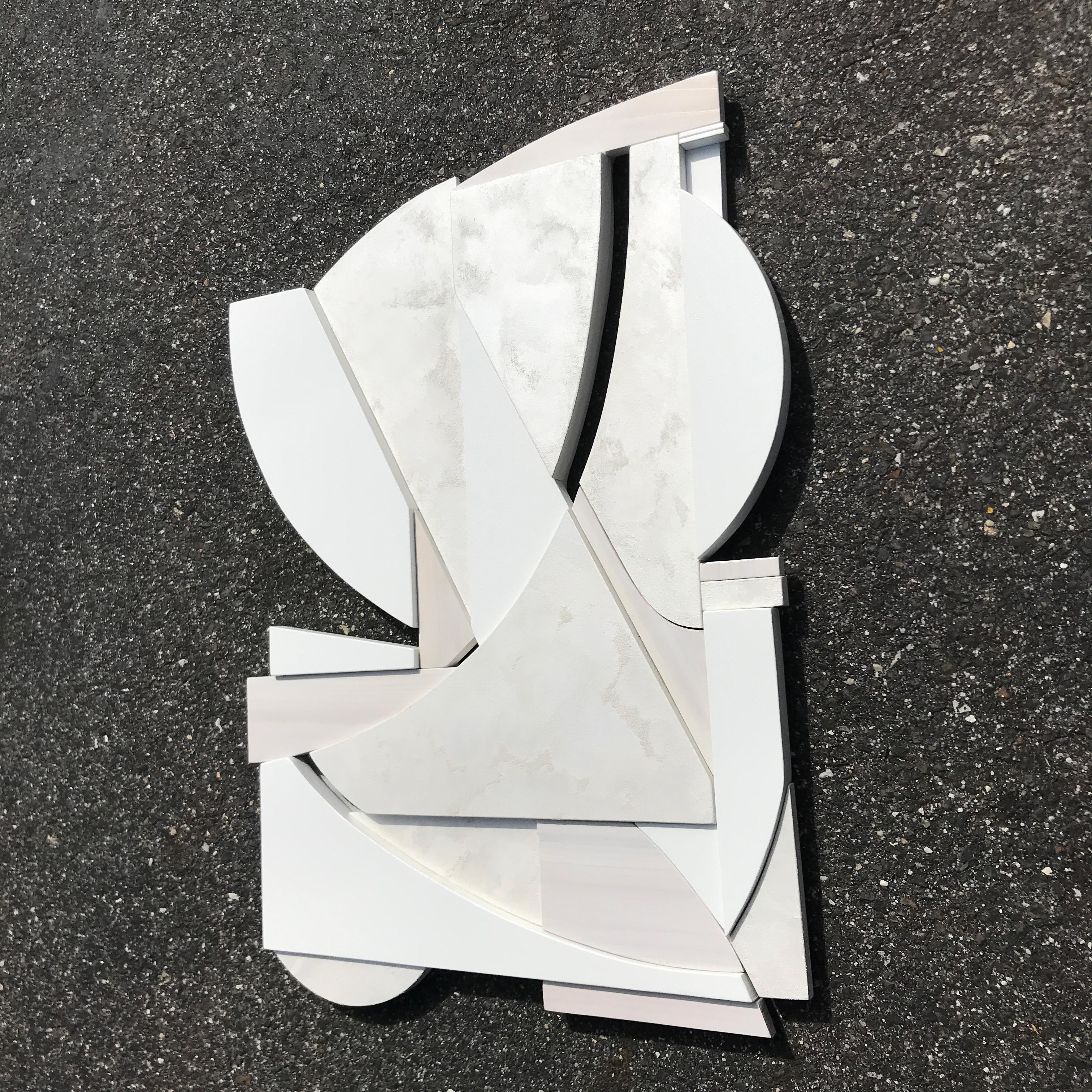 Blanco (modern art deco abstract wall sculpture geometric white monochrome cubic 3