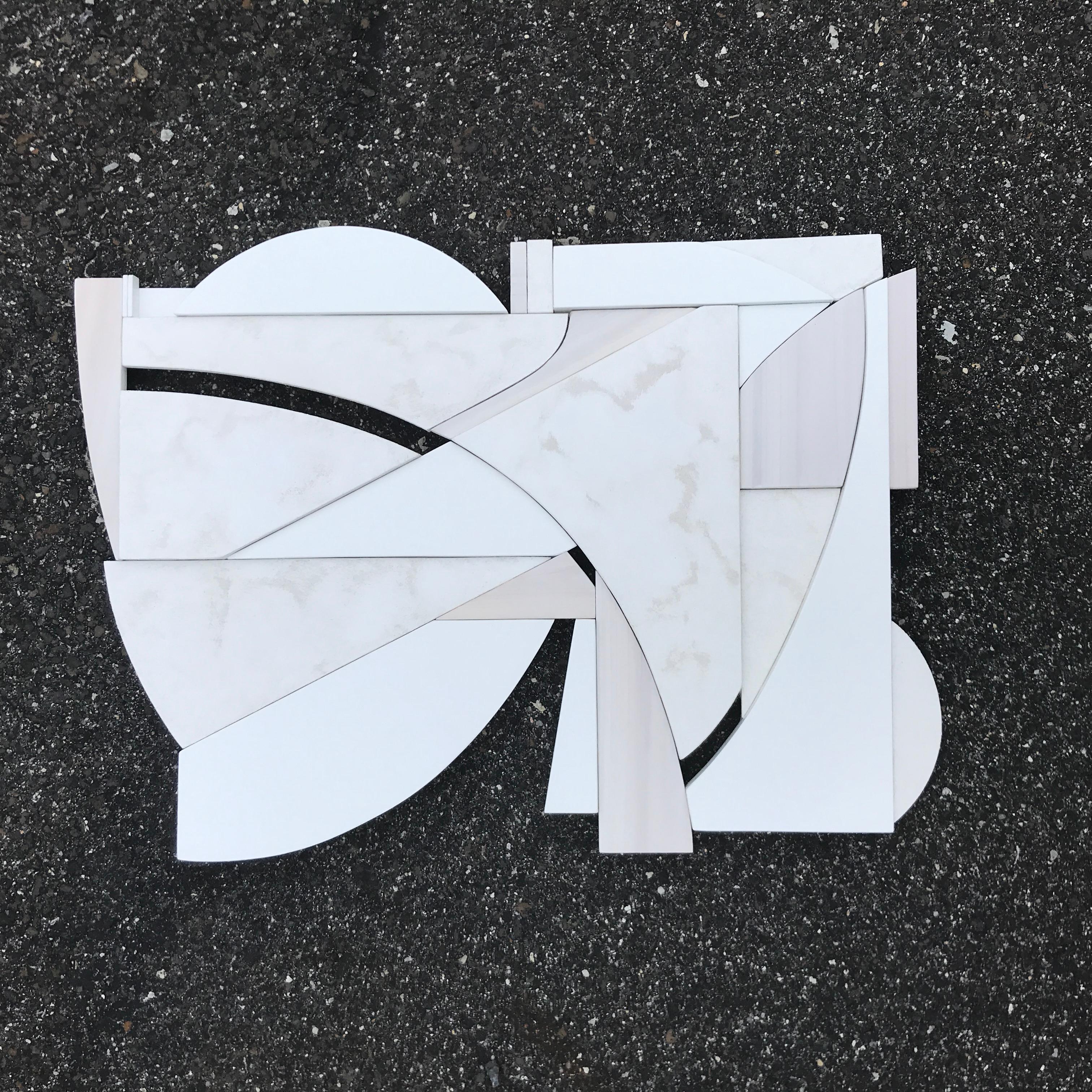 Blanco (modern art deco abstract wall sculpture geometric white monochrome cubic 4