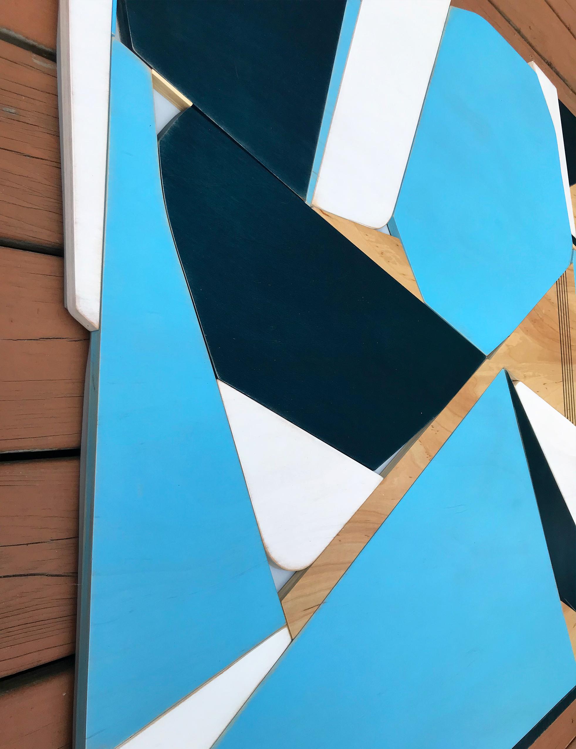 Blue Bird (bermuda blue, navy, modern wall sculpture, abstract geometric art) 1