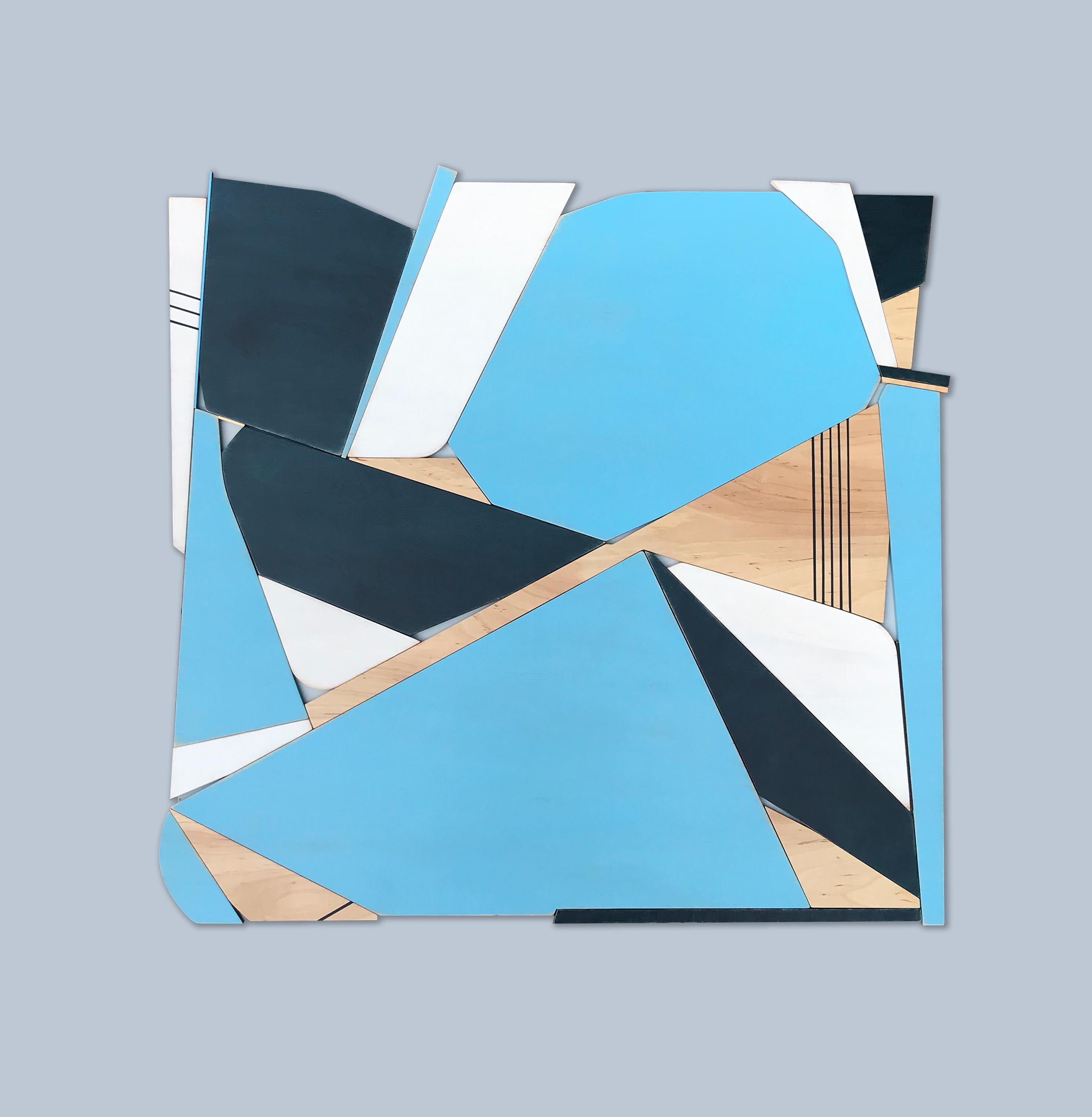 Blue Bird (bermuda blue, navy, modern wall sculpture, abstract geometric art) 2