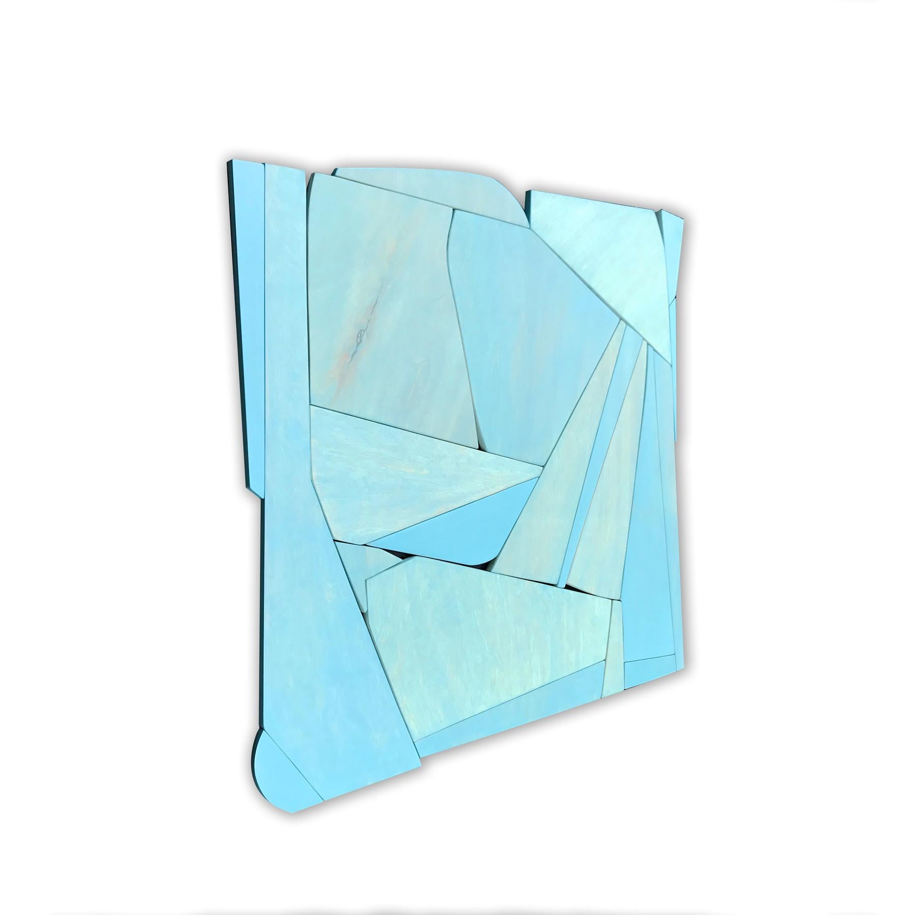 Blue II (modern abstract wall sculpture minimal geometric design blue monochrome - Minimalist Sculpture by Scott Troxel