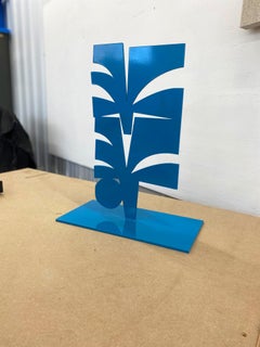 "Blaue Palmen" Metallskulptur - Stahl, Moderne Mitte des Jahrhunderts, blau, cyan, monochrom