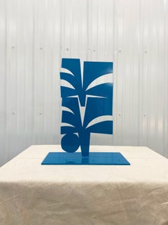 "Blue Palms" Metal Sculpture- steel, mid century modern, blue, cyan, monochrome
