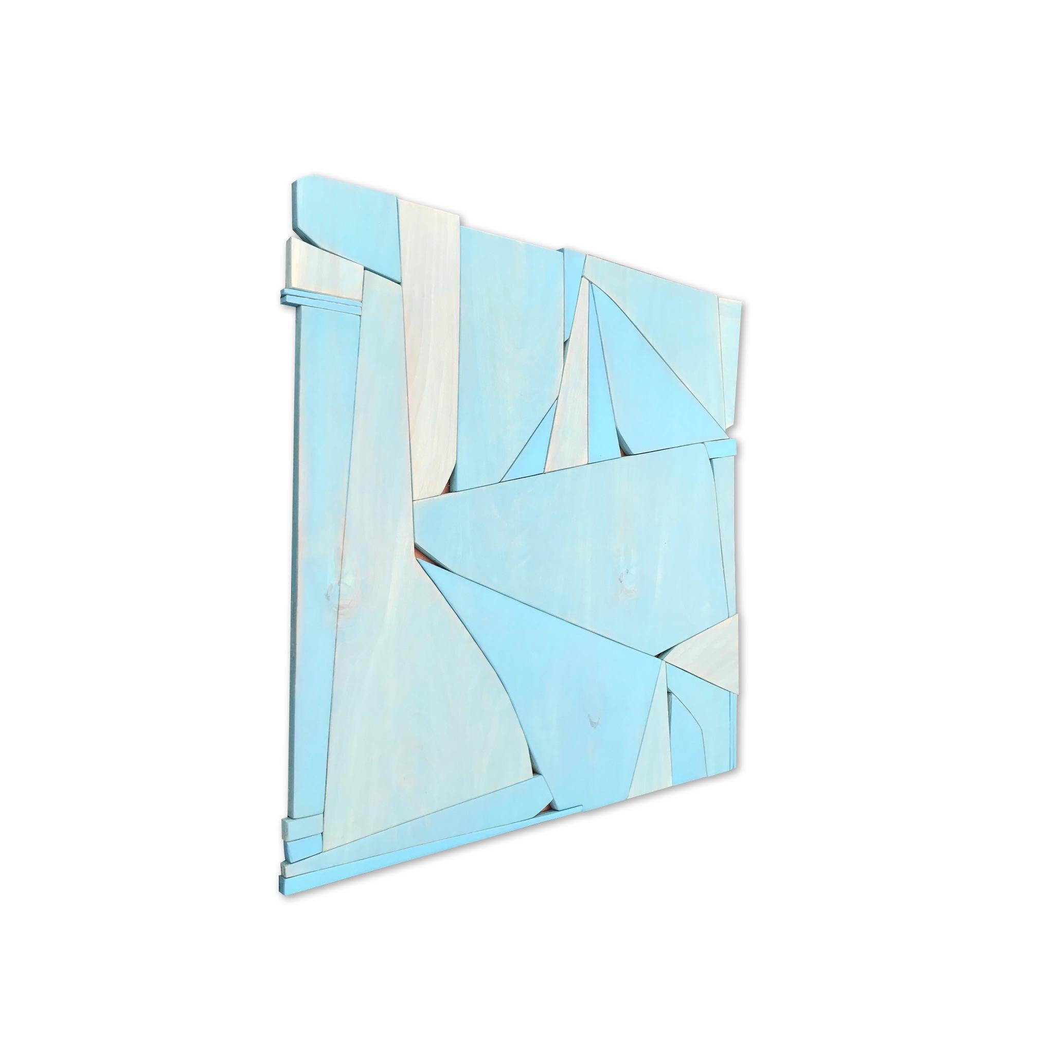 BlueCopper II (modern abstract wall sculpture minimal geometric design blue art) - Minimalist Sculpture by Scott Troxel