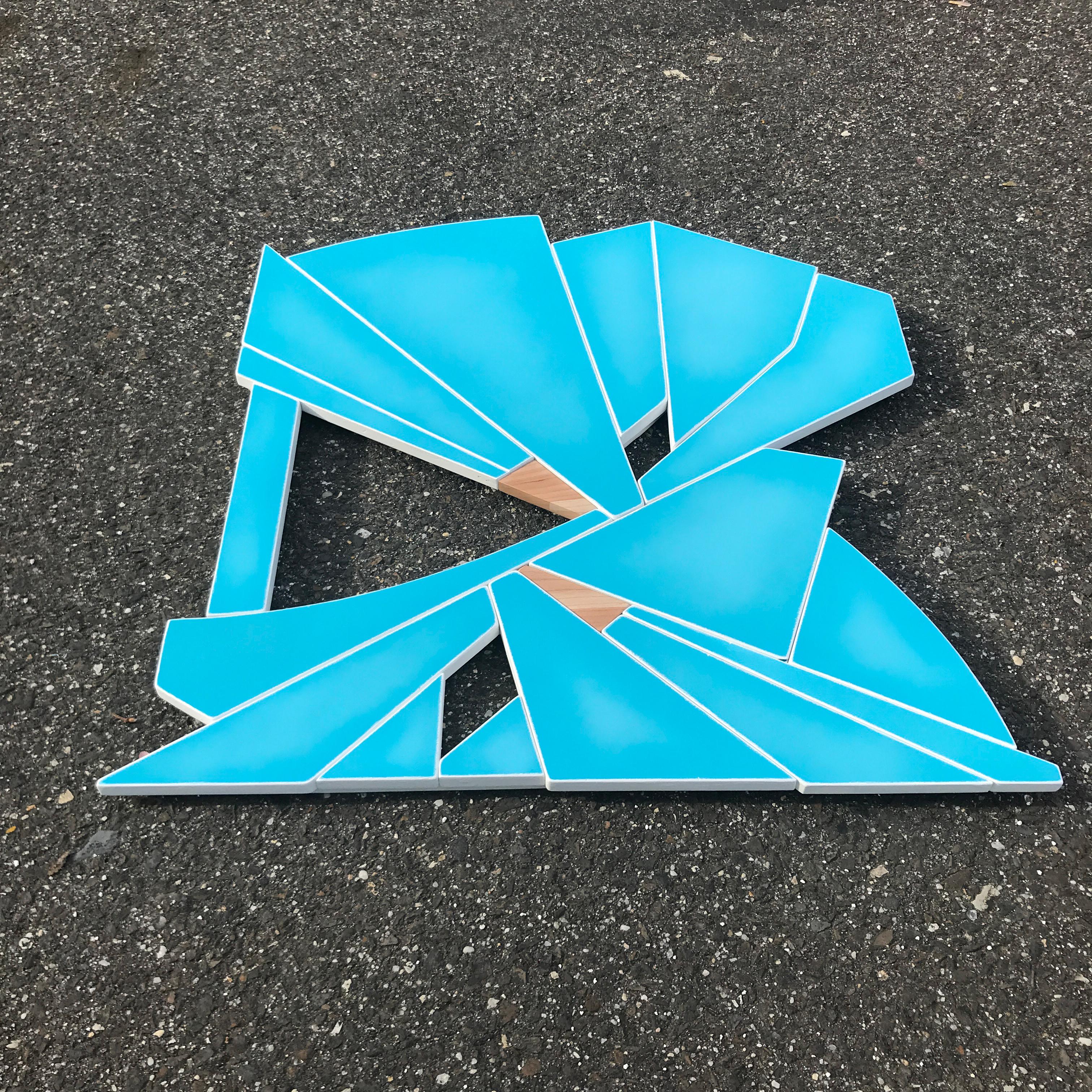 Breaker (art deco ceruleen sky blue modern wall sculpture geometric wyatt khan - Art Deco Sculpture by Scott Troxel