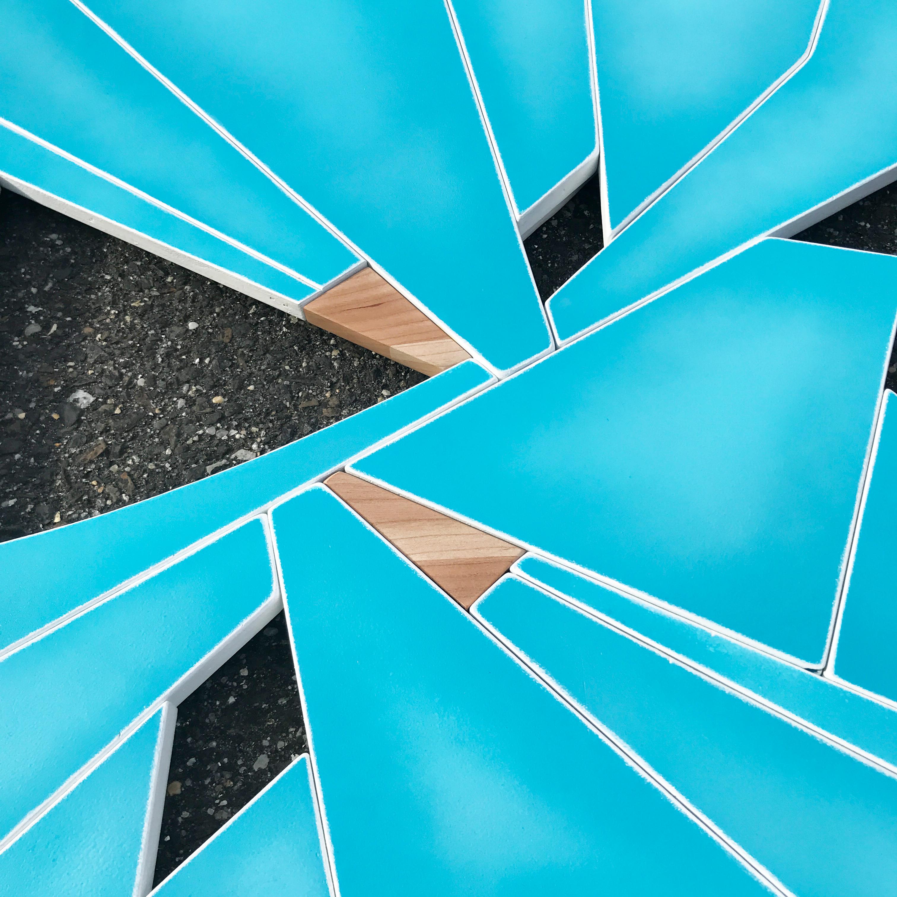 Breaker (art deco ceruleen sky blue modern wall sculpture geometric wyatt khan - Brown Abstract Sculpture by Scott Troxel