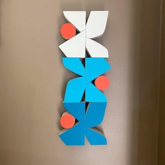 "Breezeblock" Wall Sculpture mid century modern, geometric, blue, wood, bold