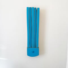 "Button" Wall Sculpture-wood, blue, minimalism, mid century modern, cyan, modern