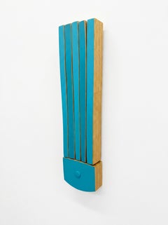 Scultura da parete "Button" - legno, blu, minimalismo, metà secolo moderno