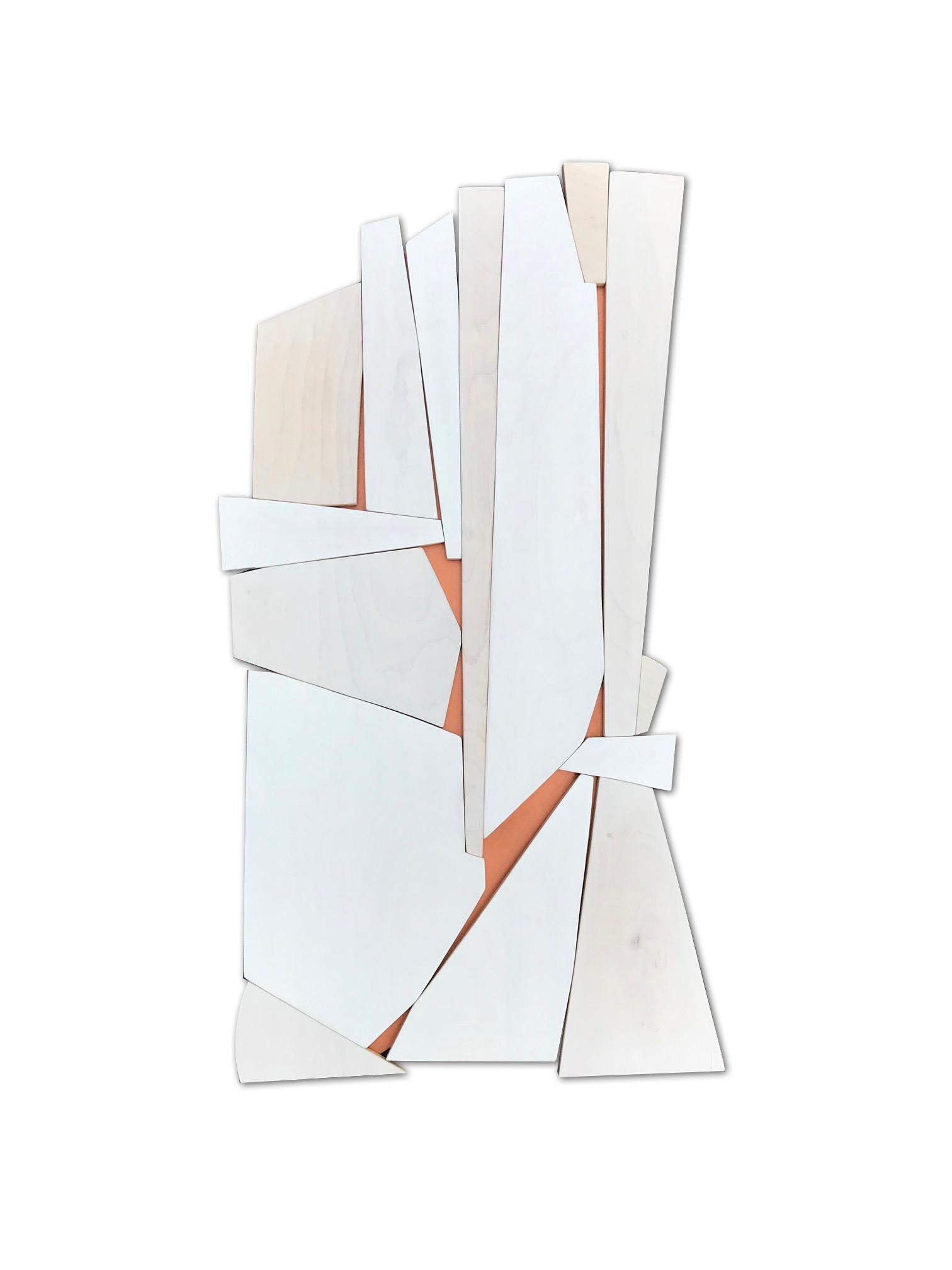 Scott Troxel Abstract Painting - Cathedral 2 (wood modern monochrome wall sculpture minimal geometric design