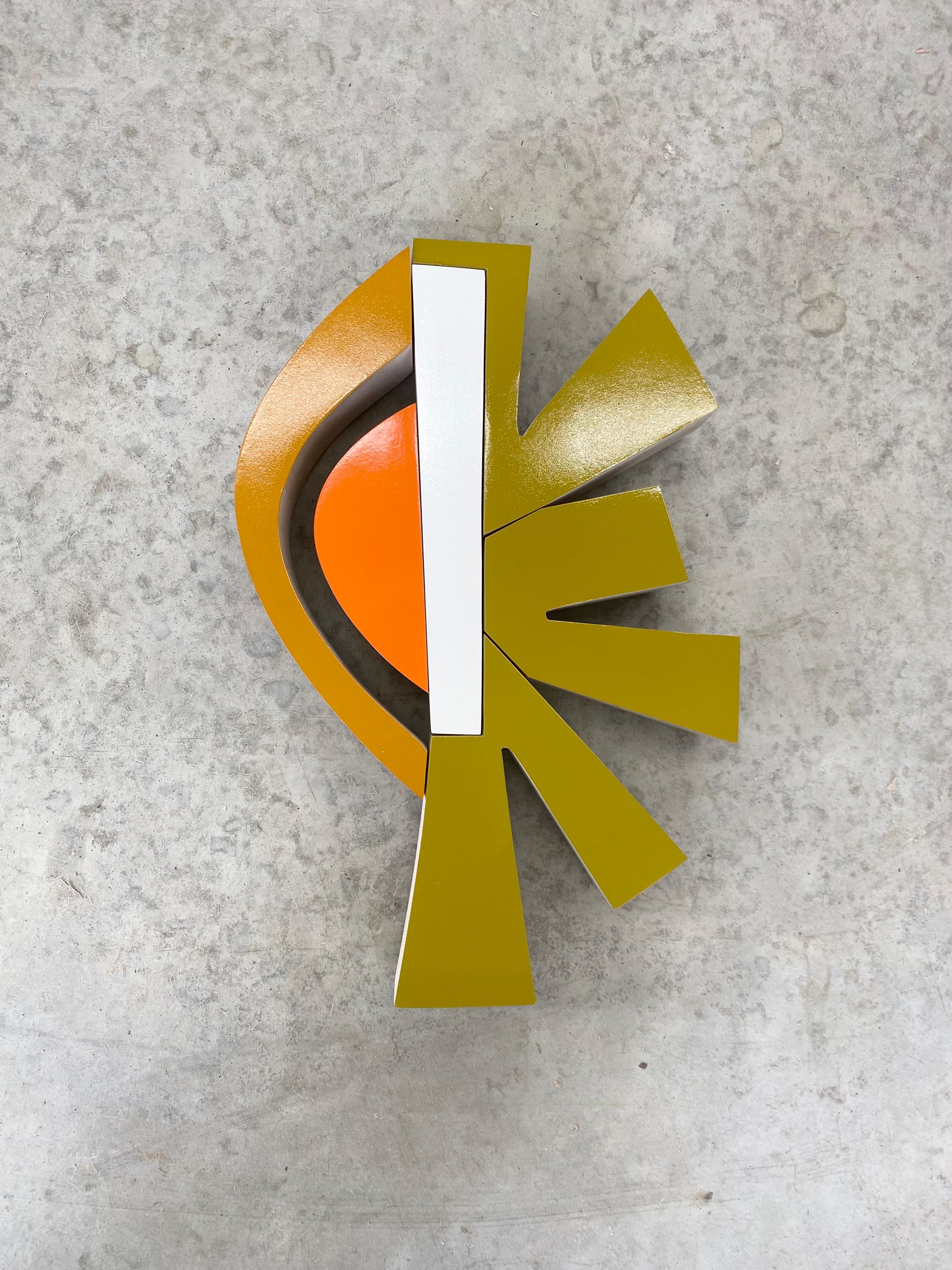 "Citrus" Wood Wall Sculpture- 2024
Acrylic with gloss clear coat on solid 2" maple wood. Finished on three sides and ready to hang.

Scott Troxel draws on the aesthetics of bygone technology and the forward-looking designs of the Atomic Age and