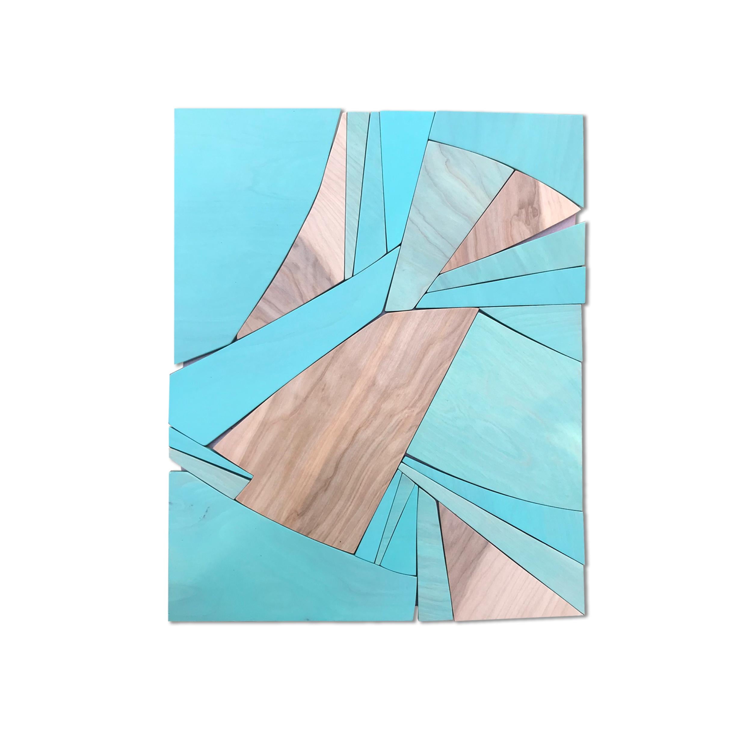 Sculpture murale en techniques mixtes « Coral Span » (wood, bleu, côte, monochrome)