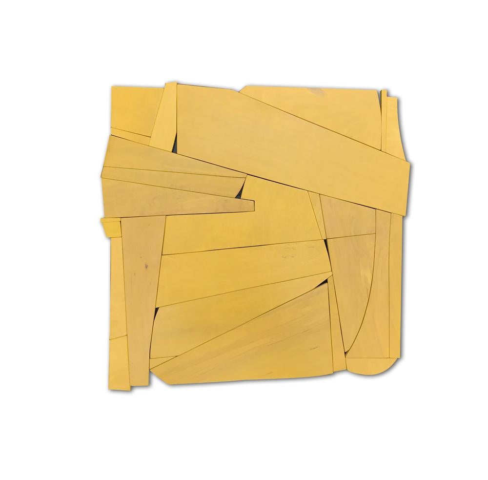 Scott Troxel Abstract Painting - Cornflower II (yellow ochre abstract wall sculpture minimal geometric design )
