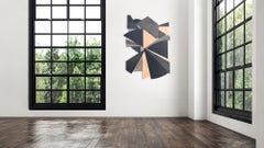 "Deceptor" Mixed Media Wall Sculpture  (wood, black, tan, monochrome, mcm)