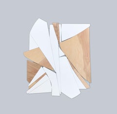 "Scultura a parete in tecnica mista "Divergence  (Wood, bianco, giallo, monocromo, mcm)