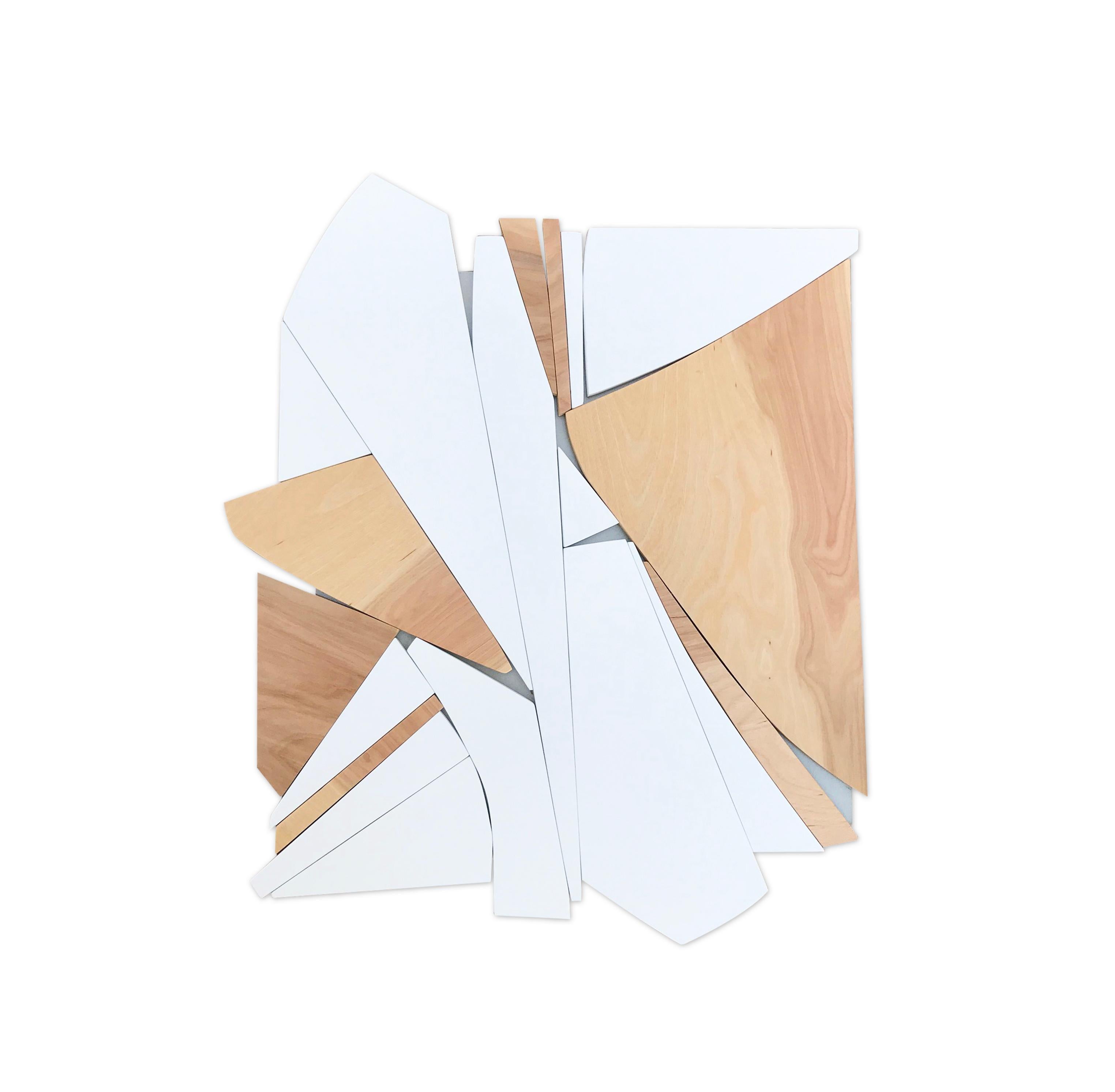 "Divergence" Mixed Media Wall Sculpture  (wood, white, yellow, monochrome, mcm)
