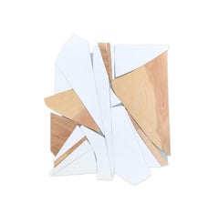 "Escultura de pared de técnica mixta "Divergencia  (madera, blanco, amarillo, monocromo, mcm)