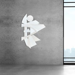 "Ethereal" Mixed Media Wall Sculpture  (wood, white, monochrome, mcm, angel)