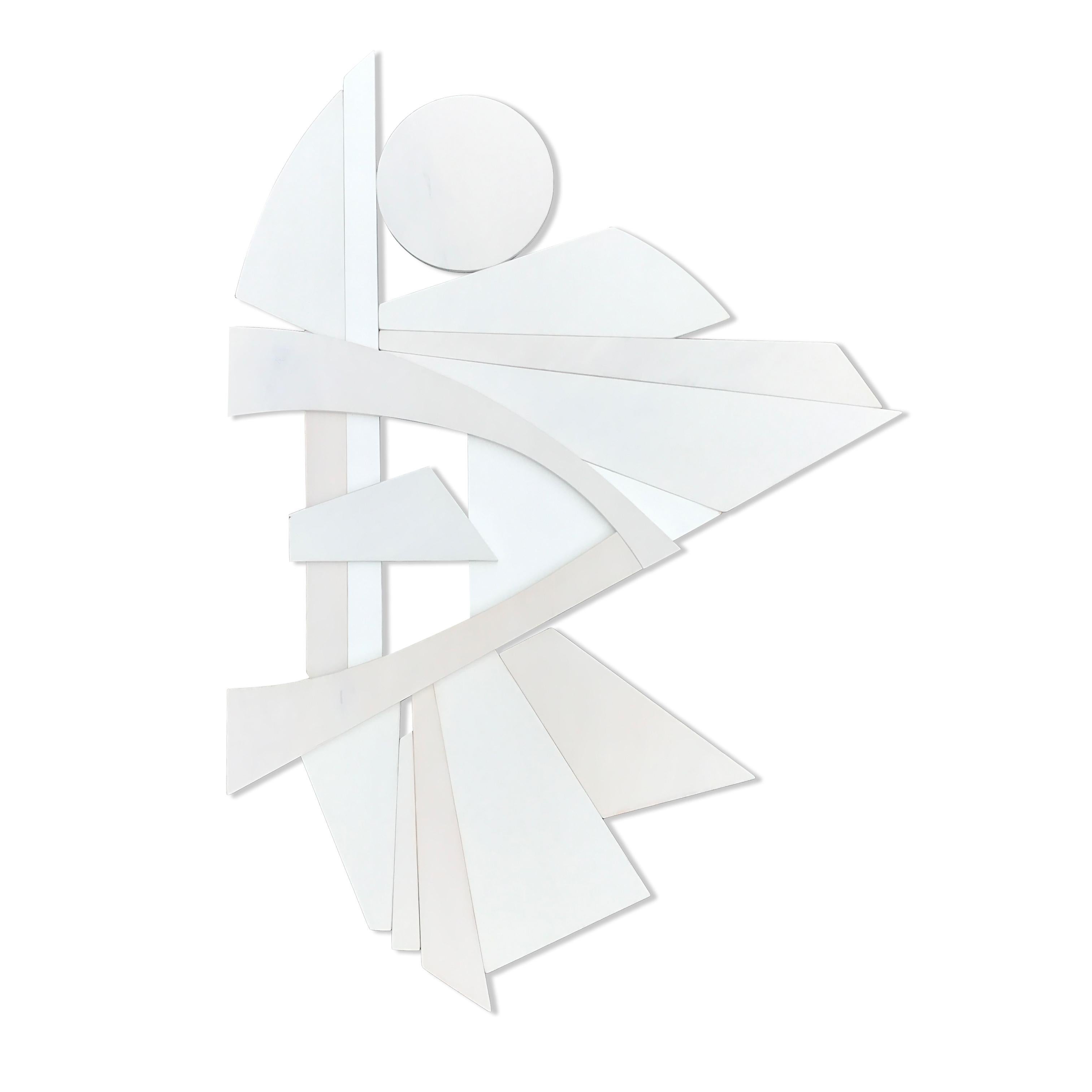 Scott Troxel Abstract Sculpture - "Ethereal" Mixed Media Wall Sculpture  (wood, white, monochrome, mcm, angel)