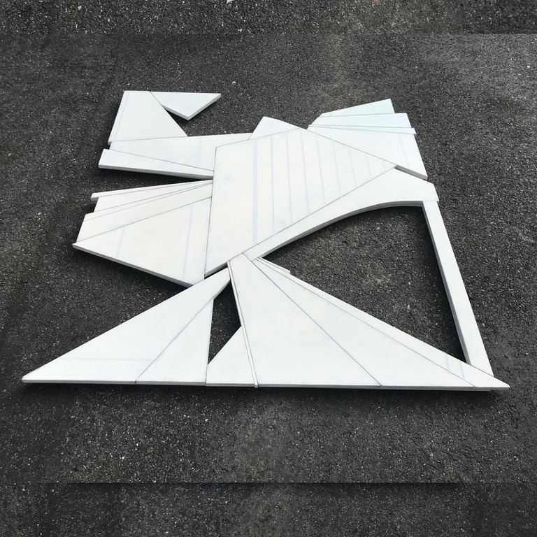 Factory of Faith (off-white wood abstract wall sculpture geometric art minimal - Minimalist Painting by Scott Troxel
