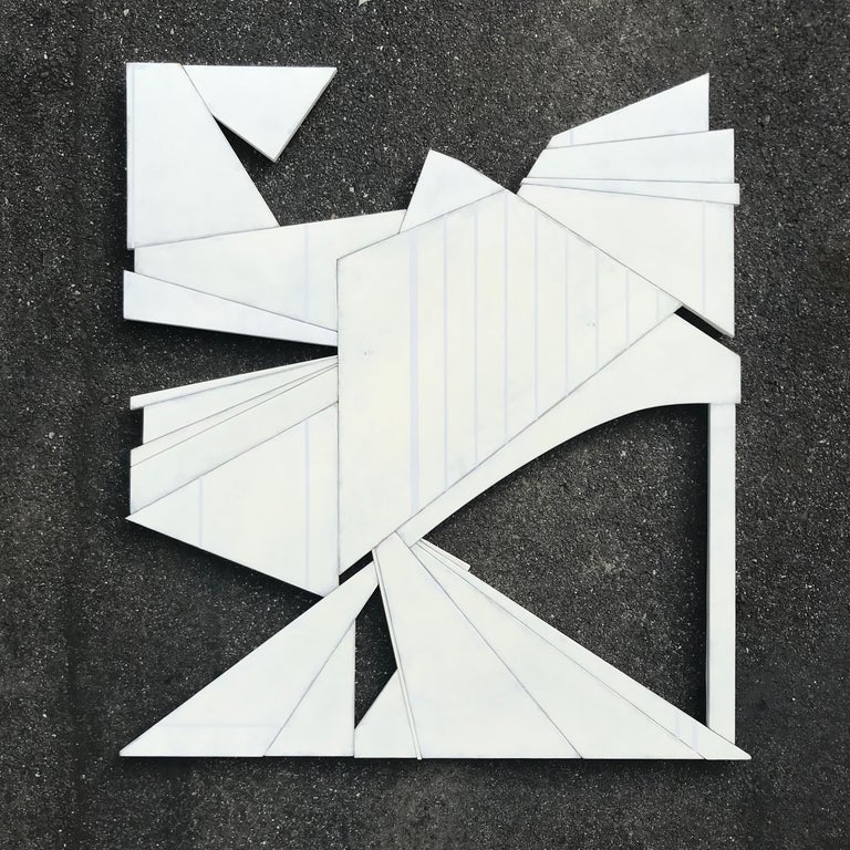 Factory of Faith (off-white wood abstract wall sculpture geometric art minimal - Brown Abstract Painting by Scott Troxel