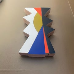 Scultura da parete "False Idol", metà del secolo scorso, geometrica, blu, marina, legno