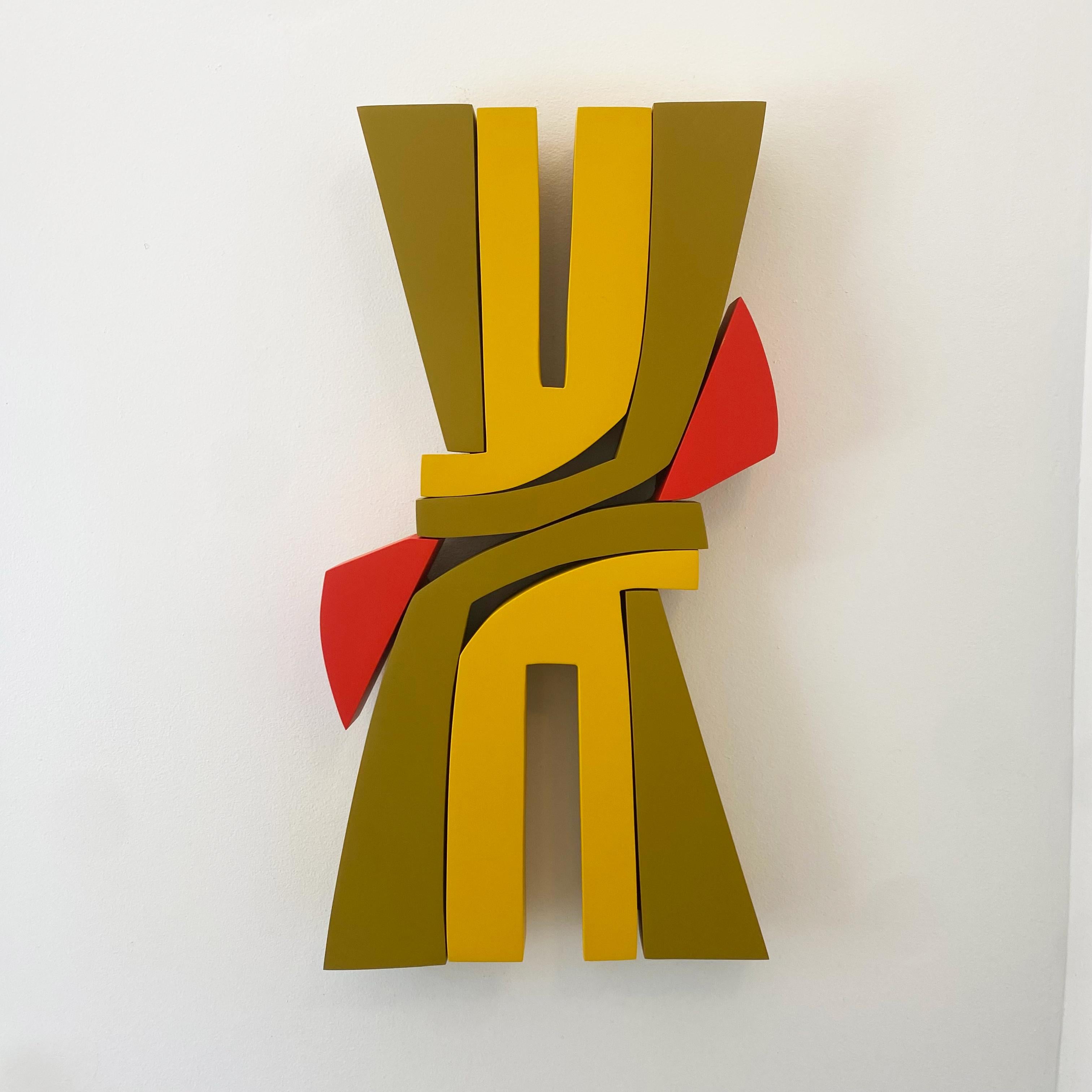 Evoking both nostalgia and a forward-looking vision, "Firedancer" is a dynamic wood wall sculpture that captures the essence of mid-century modernism. Pigmented lacquer on poplar wood creates a striking visual, drawing inspiration from the