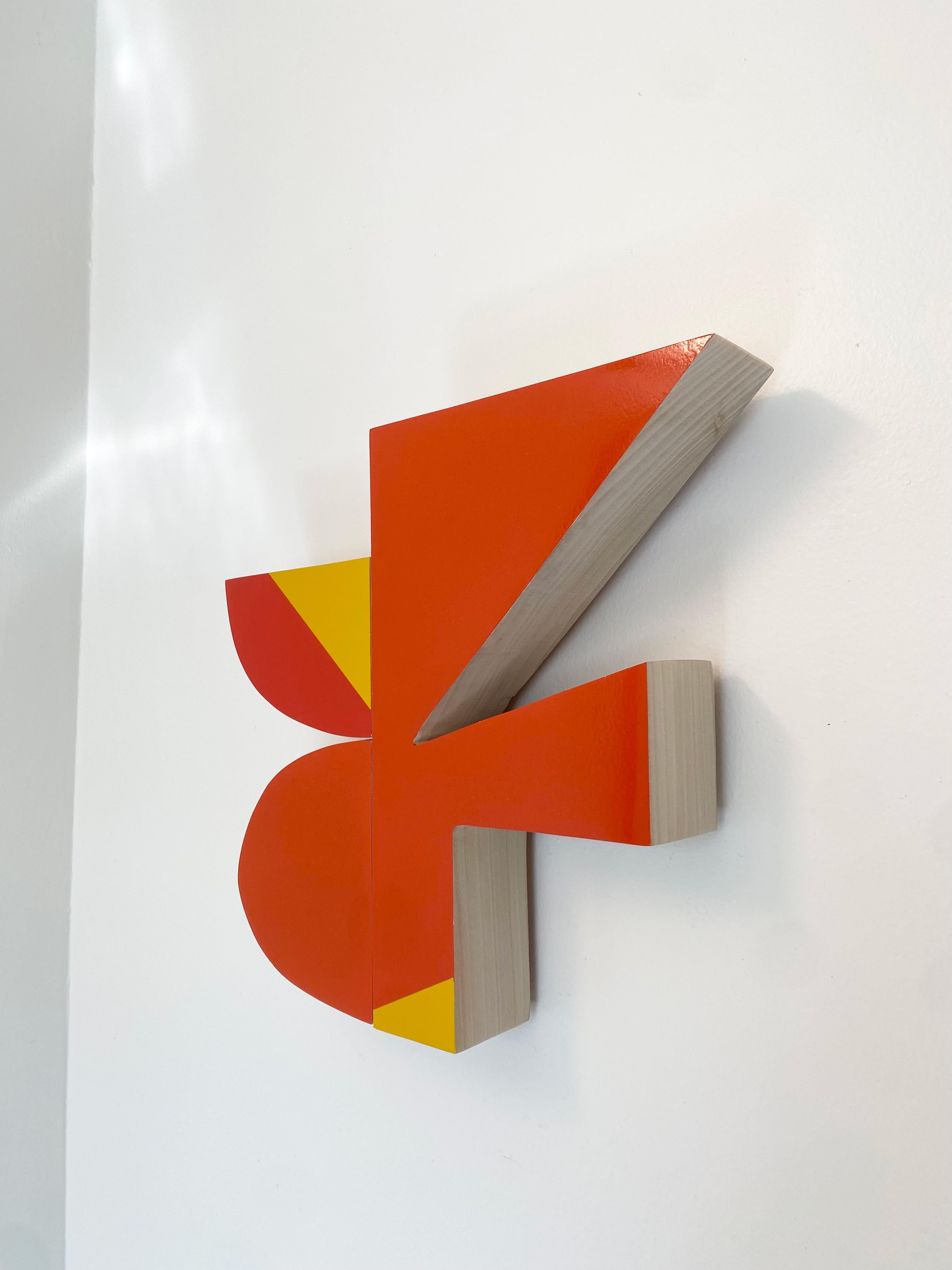 „Flashe“-Wandskulptur – Moderne der Mitte des Jahrhunderts, rot, orange, mcm, Holz im Angebot 1