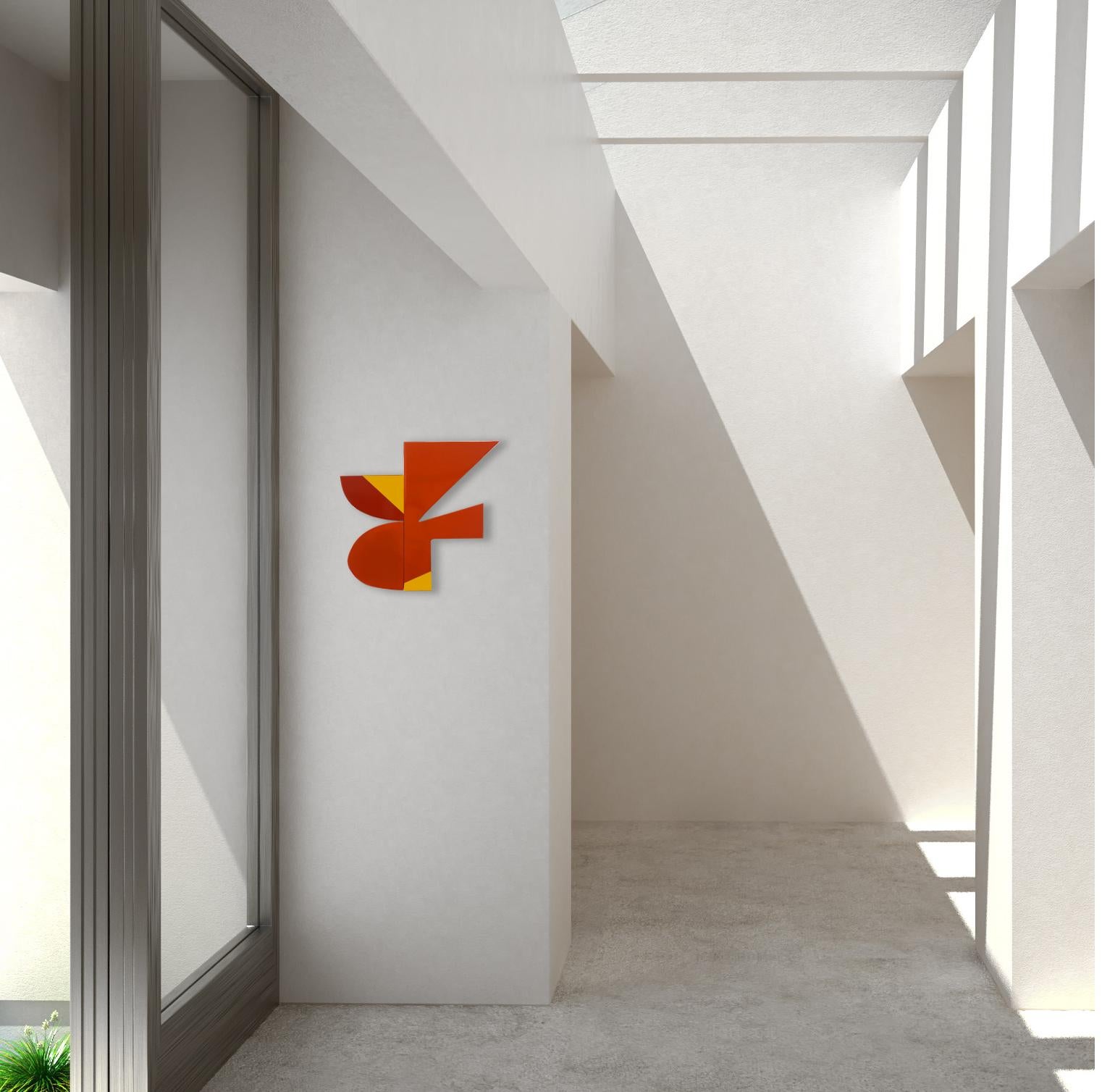 „Flashe“-Wandskulptur – Moderne der Mitte des Jahrhunderts, rot, orange, mcm, Holz im Angebot 2