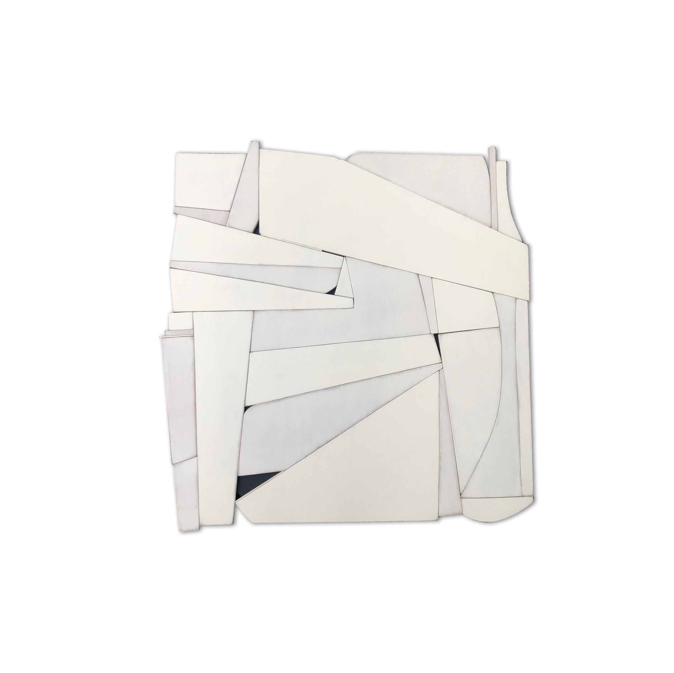 Scott Troxel Abstract Sculpture – „Flour“ Holz-Wandskulptur – monochrom, weiß, cremefarben, boho, mcm