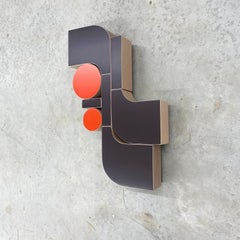 "Caudalímetro" Escultura de pared moderna de mediados de siglo, marrón, naranja, berenjena, mcm