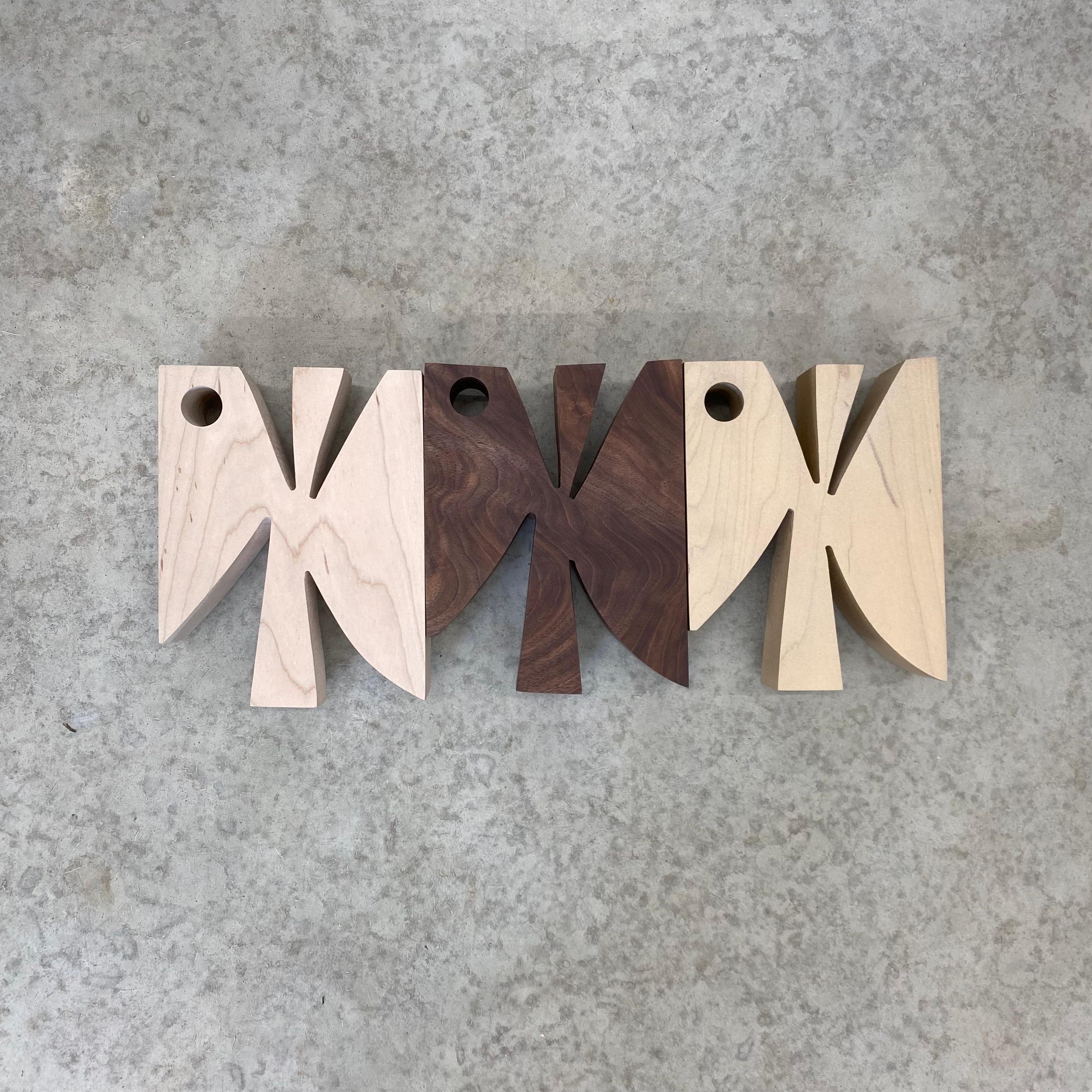 Abstract Sculpture Scott Troxel - Sculpture murale "GoldWalnut" - mid century modern, gold, birch, walnut, MCM