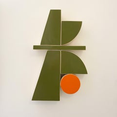 "HighTop" Wall Sculpture-wood, olive, green, orange, modernism, mid century, mcm