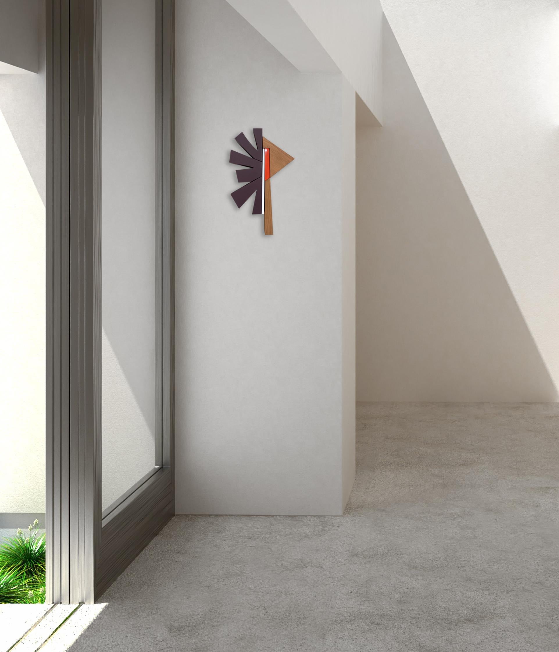 „Hokie“ Wandskulptur – Mid-Century Modern-Wandskulptur, weiß, burgunderrot, rot, orange, mcm im Angebot 3