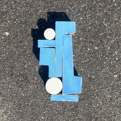 "Hot Mess" Wandskulptur- Mitte des Jahrhunderts modern, blau, weiß, lila, Holz, MCM