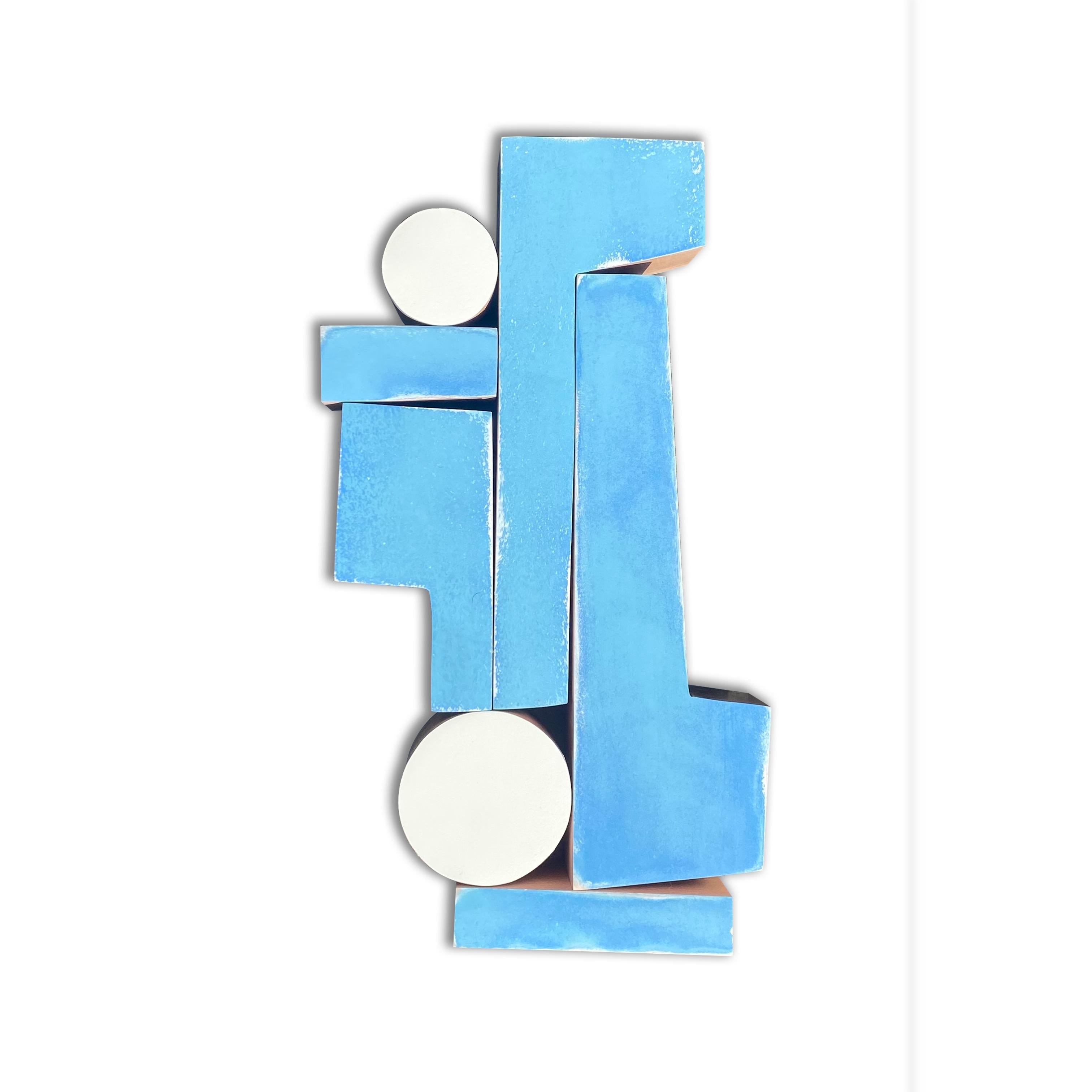 „Hot Mess“-Wandskulptur – Mid-Century Modern, blau, weiß, lila, Holz