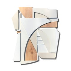 "REY" Escultura de pared de técnica mixta  (Blanco, madera, tostado, monocromo, art decó))