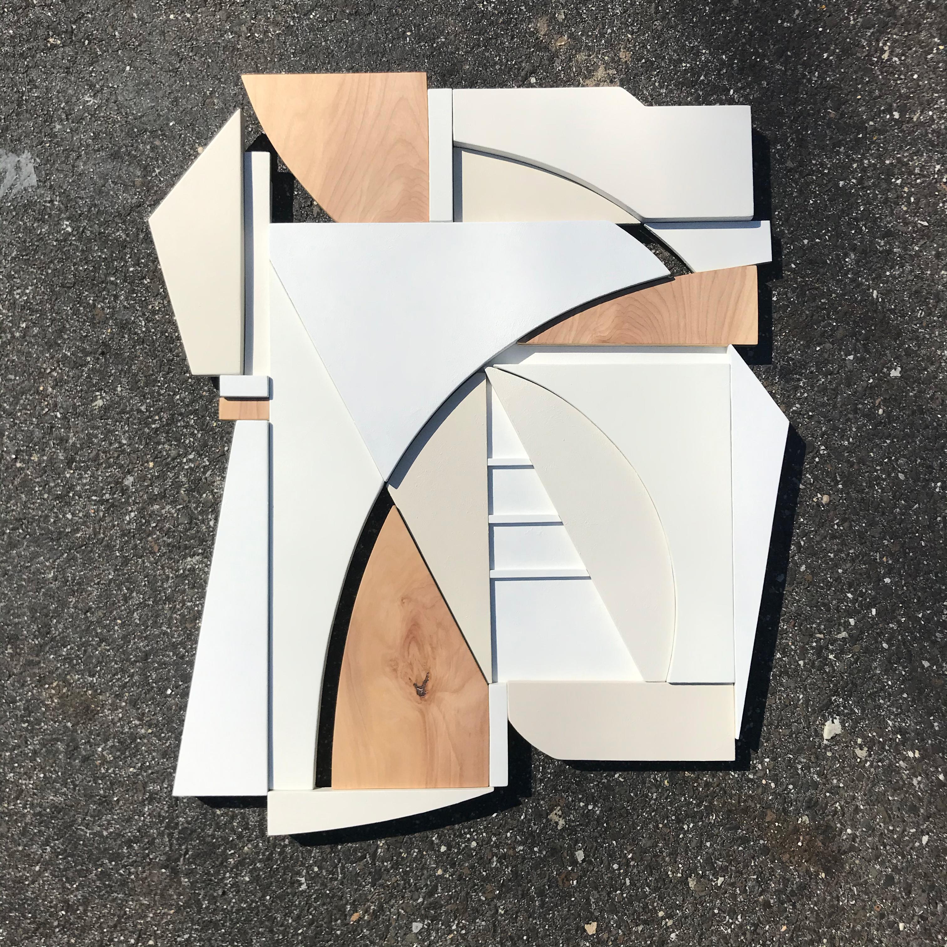 King (modern art deco abstract wall sculpture geometric white natural monochrome 1