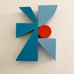 "Laguna" Wall Sculpture-wood, mid century modern, blue, teal, orange, mcm, bold