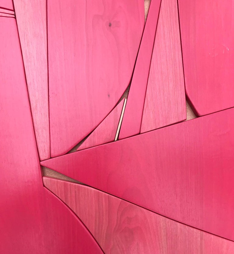 Lipstick Red (modern abstract wall sculpture minimal geometric design red wood) - Sculpture by Scott Troxel