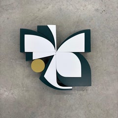 Escultura de pared "Lucky" moderno de mediados de siglo, geométrico, verde, Madera