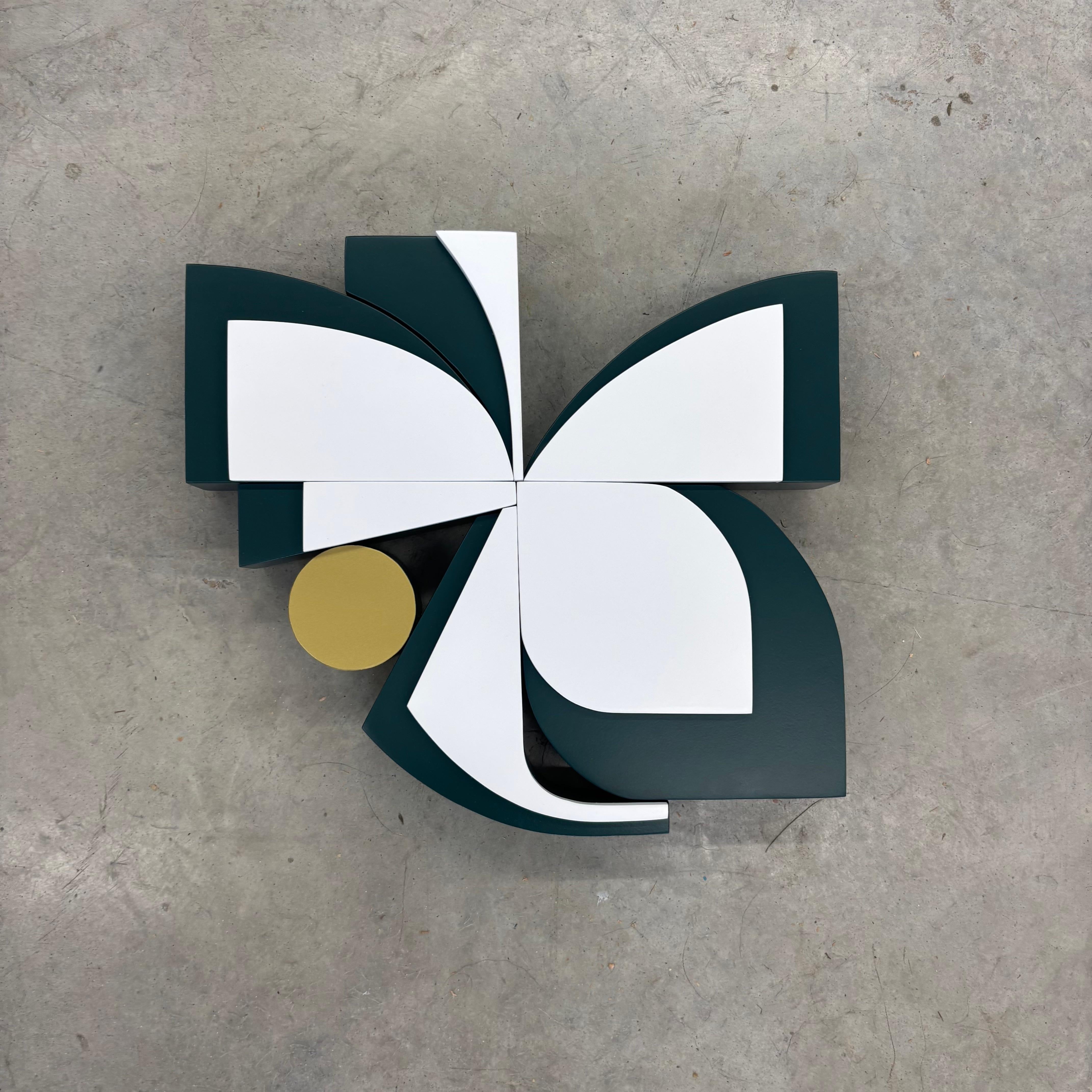 "Lucky" Wall Sculpture mid century modern, geometric, green, Wood