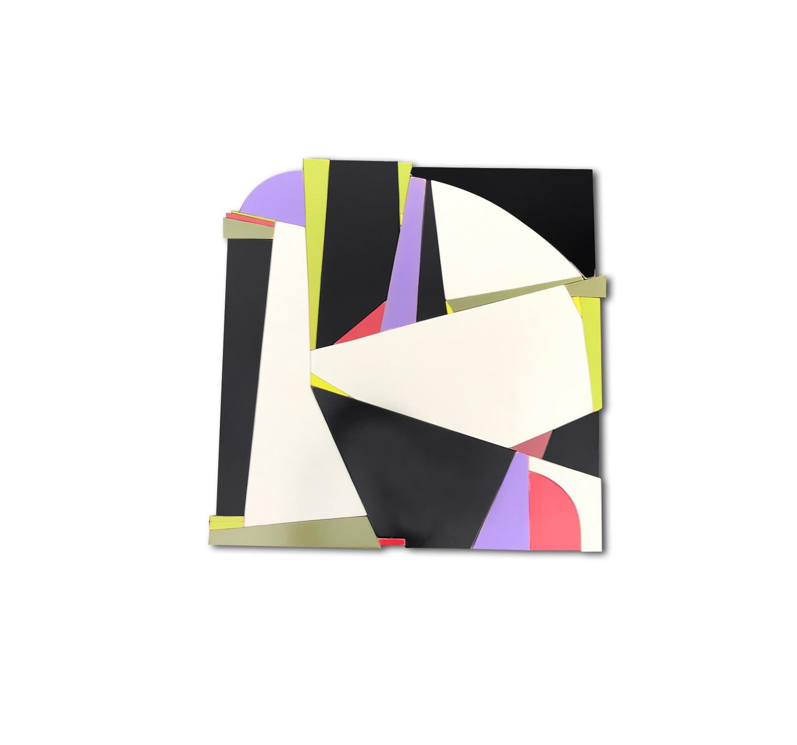 Martini (modern black and white wall sculpture abstract geometric wood design) - Sculpture by Scott Troxel