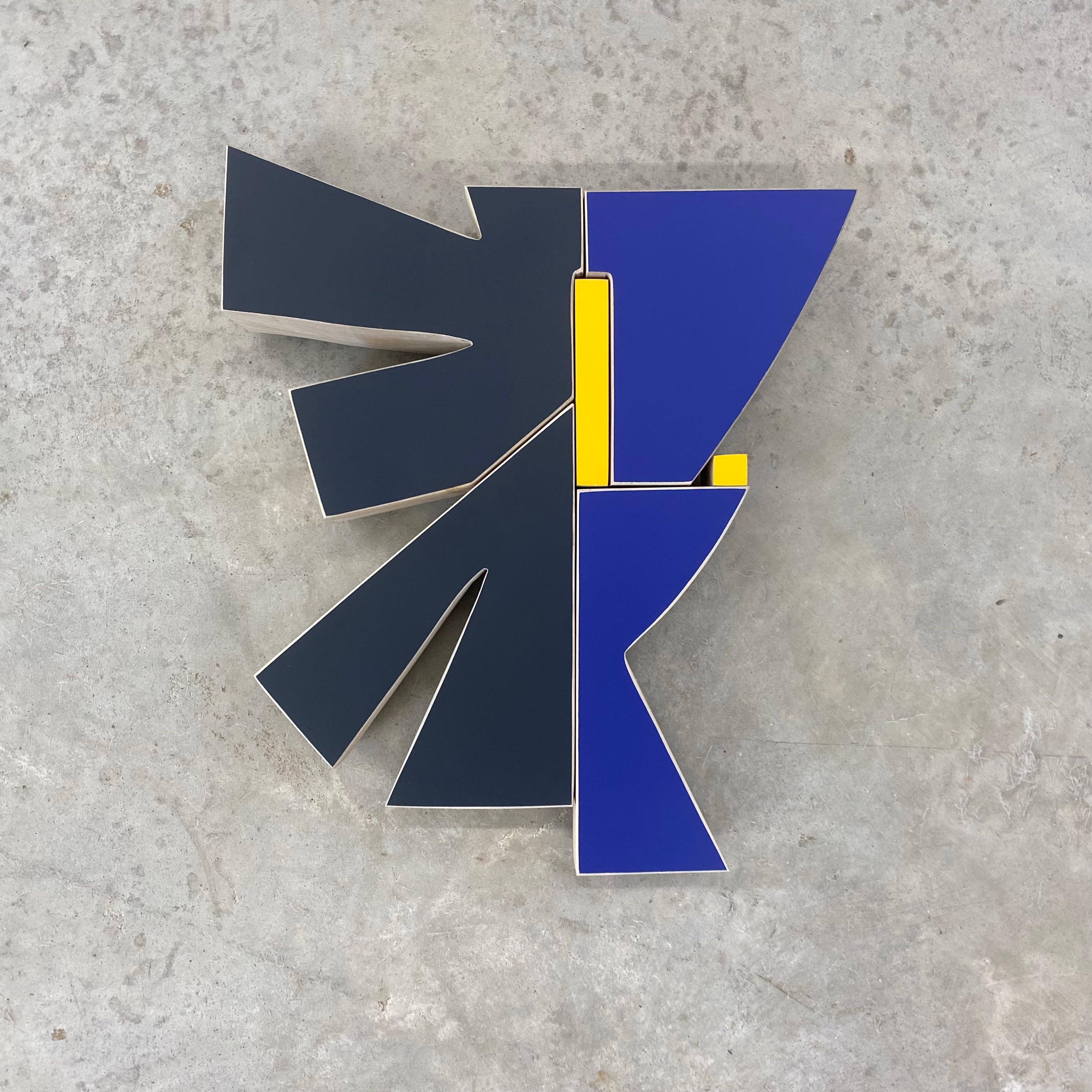 "Matisse" Wall Sculpture- mid century modern, mcm, blue, navy - Mixed Media Art by Scott Troxel