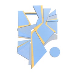 "Modulus II" Wood Wall Sculpture - Modern, blue, periwinkle, gold, mid century