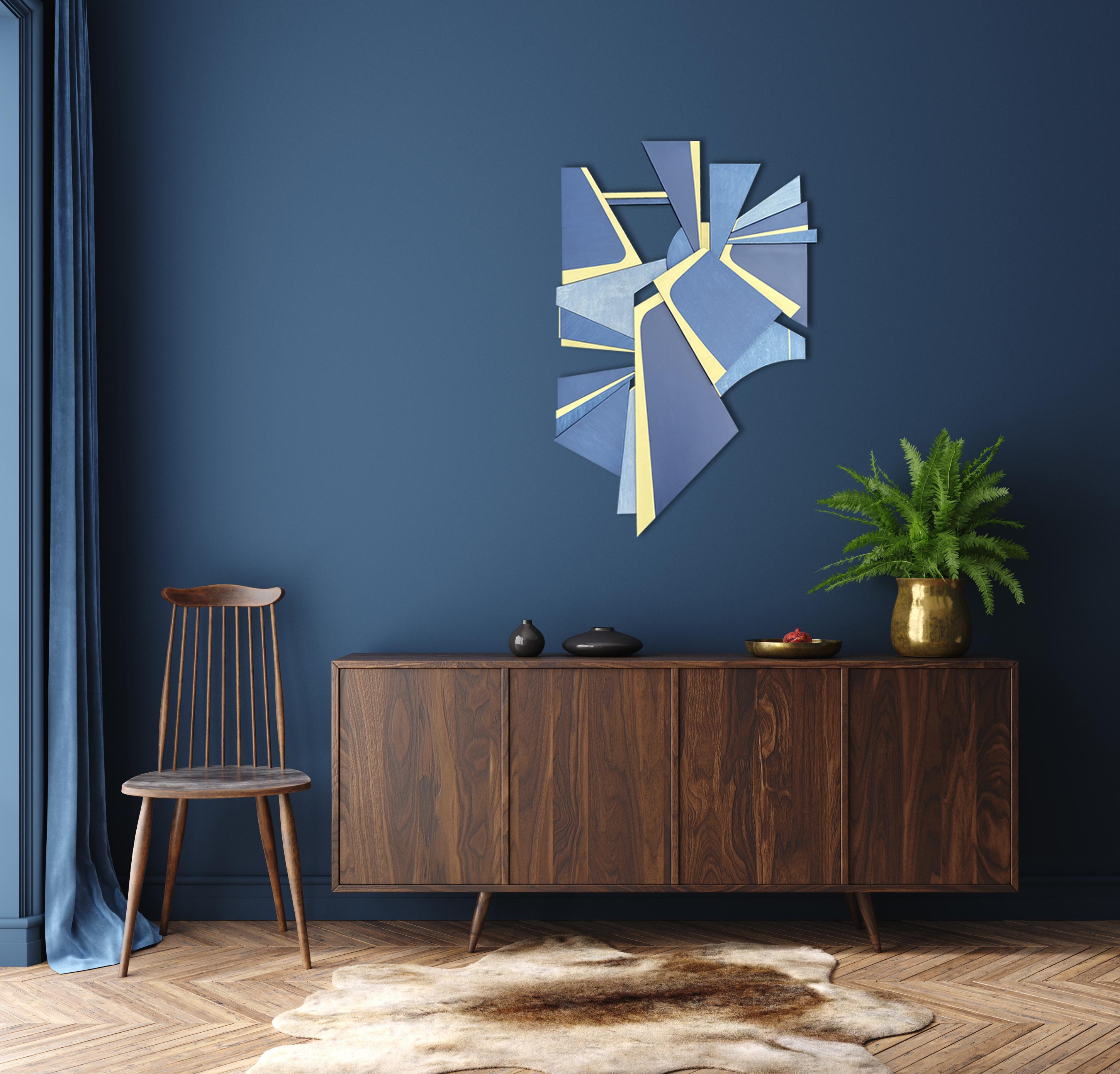NOTE: This is a commission piece, made after the original.  It can be commissioned in custom sizes.  Allow 3-4 weeks plus shipping.

Modulus is a striking mid century modern inspired wall sculpture made from birch, maple, mdf, metallic bronze enamel