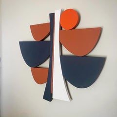 "Navy Bourbon" Wall Sculpture mid century modern, white, navy, wood, orange blue