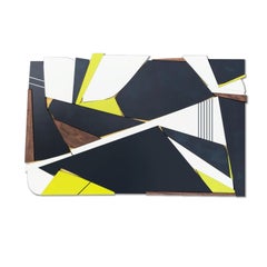 Escultura de pared de madera "NavyCitron" - azul marino, dorado, lima, amarillo, blanco, nogal, atrevido
